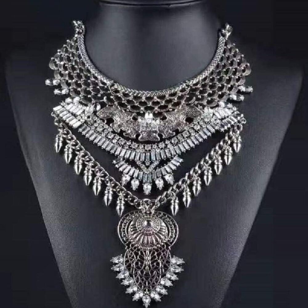 Long Tassel Chunky Boho Coin Statement Necklace For Women Silver - Picture 6 of 7